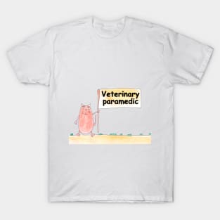 Veterinary paramedic. Profession, work, job. Cat shows a banner with the inscription. Watercolor illustration. A gift for a professional. T-Shirt